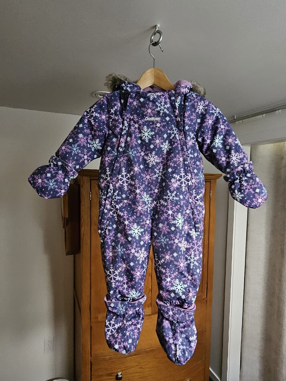OshKosh B'gosh Purple Snowflake Faux-Fur Hooded Snowsuit 18M